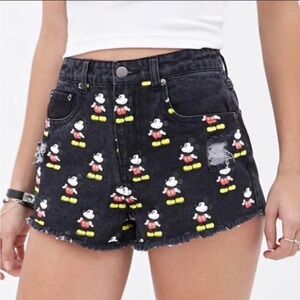 Disney Black Distressed Mickey Mouse Painted Jean Shorts Size 30 High waisted